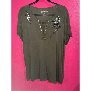 Lovesick for Torrid embroidered olive green tunic tee size 0X.  Punk.